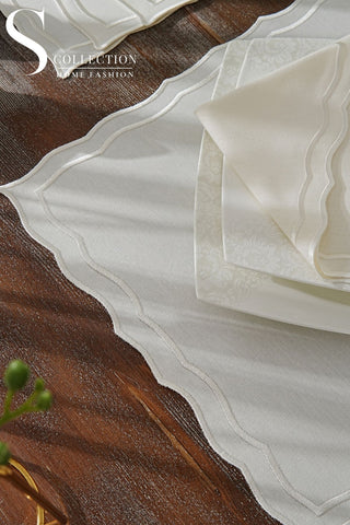 Leo Off White Design Placemat Set - Waterproof Fabric - 6 Persons - 24 Pcs. Full Set