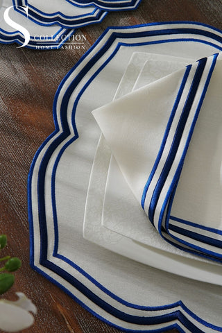 Moonrise Blue Design Placemat Set - Waterproof Fabric - 6 Persons - 24 Pcs. Full Set