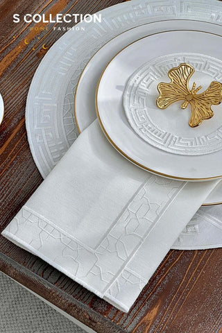 Layali Design Ramadan Collection Placemat Set - Off White Embroidered - Waterproof Fabric - 6 Persons - 18 Pcs. Full Set