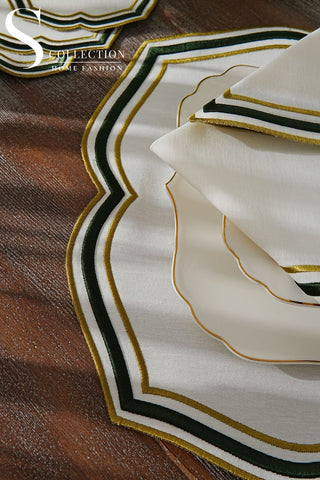 Moonrise Olive Green Design Placemat Set - Waterproof Fabric - 6 Persons - 24 Pcs. Full Set