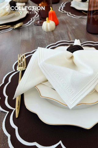 Jory Design Embroidered Placemat Set - Brown Colour Waterproof Fabric - 6 Persons - 18 Pcs.