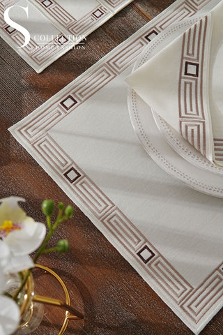 Tuscan Cappucino and Brown Design Placemat Set - Waterproof Fabric - 6 Persons - 24 Pcs. Full Set