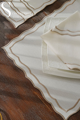 Leo Cappuccino Design Placemat Set - Waterproof Fabric - 6 Persons - 24 Pcs. Full Set