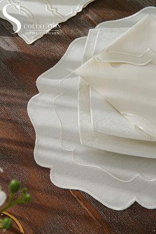 Desert Bloom Off White Design Placemat Set - Waterproof Fabric - 6 Persons - 24 Pcs. Full Set