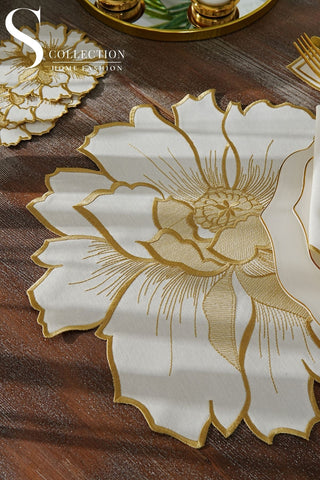 Eloise Gold Design Placemat Set - Waterproof Fabric - 6 Persons - 24 Pcs. Full Set