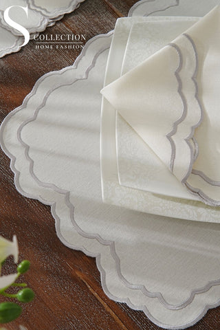 Gabriel Silver Design Placemat Set - Waterproof Fabric - 6 Persons - 24 Pcs. Full Set