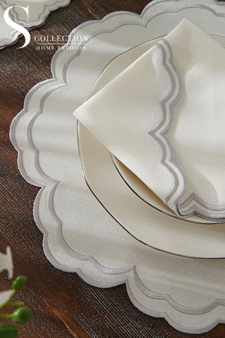 Jory Silver Design Placemat Set - Waterproof Fabric - 6 Persons - 24 Pcs. Full Set