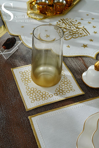 Ramadan Design Gold Chic Full Placemat Set - With Bread Basket Napkin and Runner - 6 Persons - 26 Pcs.