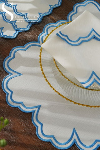 Cloud Design Light Blue Placemat Set - Waterproof Fabric - 6 Persons - 24 Pcs. Full Set