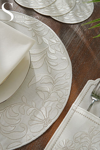 Magnolia Magic Design Placemat Set - Waterproof Fabric - 6 Persons - 24 Pcs. Full Set