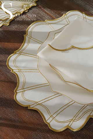 Marine Gold Design Placemat Set - Waterproof Fabric - 6 Persons - 24 Pcs. Full Set