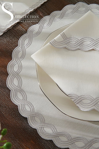 Ocean Braid Silver Design Placemat Set - Waterproof Fabric - 6 Persons - 24 Pcs. Full Set