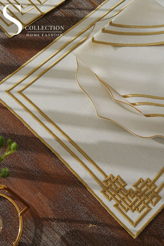 Pyramid Design Gold Placemat Set - Waterproof Fabric - 6 Persons - 24 Pcs. Full Set