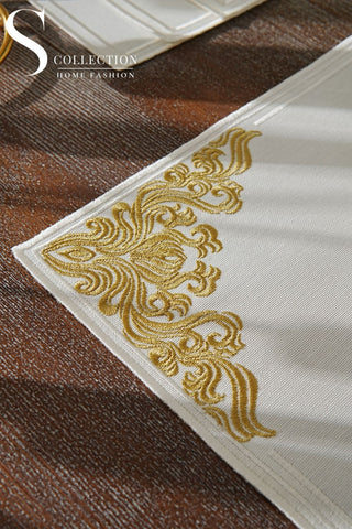 Evelyn Gold Design Placemat Set - Waterproof Fabric - 6 Persons - 24 Pcs. Full Set