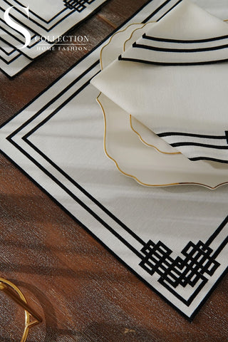 Pyramid Design Black Placemat Set - Waterproof Fabric - 6 Persons - 24 Pcs. Full Set