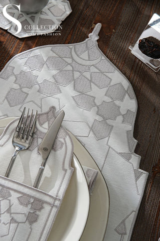 Ramadan Dome Design Silver Placemat Set - Waterproof Fabric - 6 Persons - 24 Pcs. Full Set