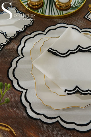 Jory Black Design Placemat Set - Waterproof Fabric - 6 Persons - 24 Pcs. Full Set