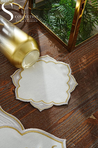 Ramadan Najma Design Gold and Silver Placemat Set - Waterproof Fabric - 6 Persons - 24 Pcs. Full Set