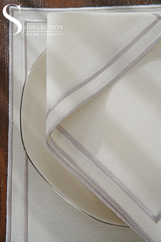 Dora Silver Pocket Design Placemat Set - Waterproof Fabric - 6 Persons - 18 Pcs. Full Set