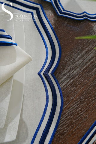 Moonrise Blue Design Placemat Set - Waterproof Fabric - 6 Persons - 24 Pcs. Full Set