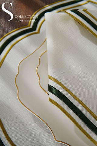 Moonrise Olive Green Design Placemat Set - Waterproof Fabric - 6 Persons - 24 Pcs. Full Set