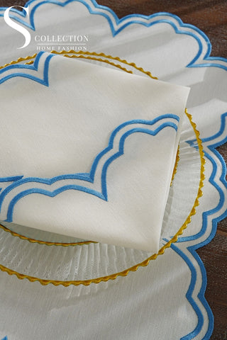 Cloud Design Light Blue Placemat Set - Waterproof Fabric - 6 Persons - 24 Pcs. Full Set