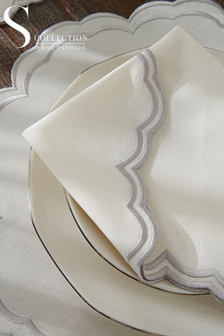 Jory Silver Design Placemat Set - Waterproof Fabric - 6 Persons - 24 Pcs. Full Set