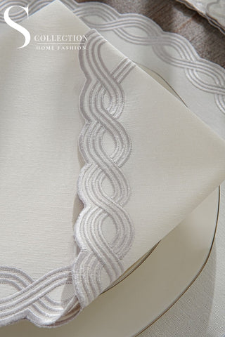 Ocean Braid Silver Design Placemat Set - Waterproof Fabric - 6 Persons - 24 Pcs. Full Set