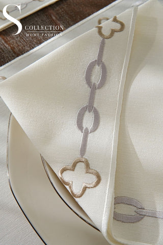 Cadena Silver Border - Cappuccino Design Placemat Set - Waterproof Fabric - 6 Persons - 24 Pcs. Full Set