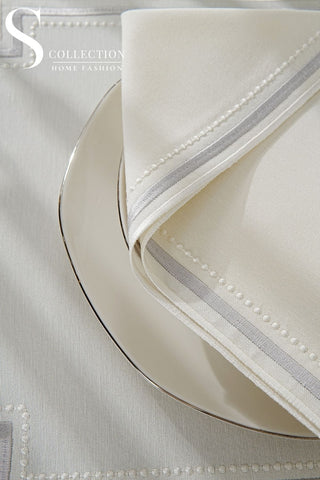 Graceful Silver Design Placemat Set - Waterproof Fabric - 6 Persons - 24 Pcs. Full Set