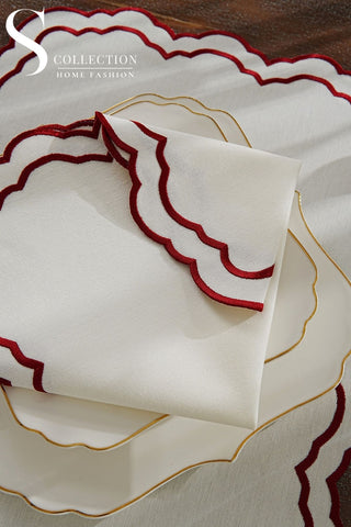 Gabriel Burgundy Design Placemat Set - Waterproof Fabric - 6 Persons - 24 Pcs. Full Set