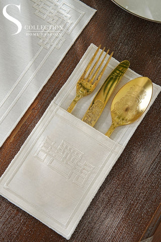 Pyramid Design Off White Placemat Set - Waterproof Fabric - 6 Persons - 24 Pcs. Full Set