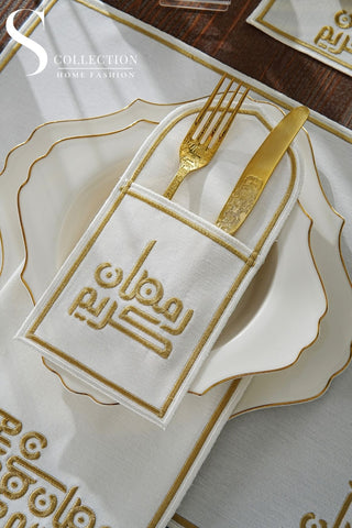 Ramadan Classic Design Gold Placemat Set - Waterproof Fabric - 6 Persons - 24 Pcs. Full Set
