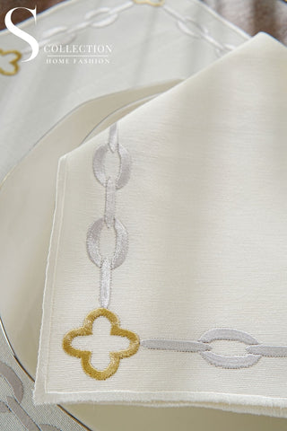 Cadena Silver Border - Gold Design Placemat Set - 6 Persons - Waterproof Fabric - 24 Pcs. Full Set