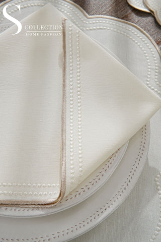 Floria Cappuccino Design Placemat Set - Waterproof Fabric - 6 Persons - 24 Pcs. Full Set