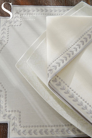 Donna Wreath Silver Design Placemat Set - Waterproof Fabric - 6 Persons - 24 Pcs. Full Set