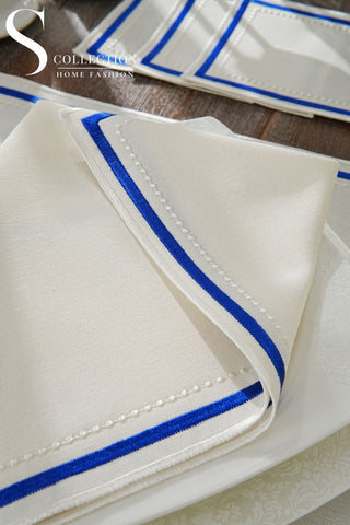 Graceful Navy Blue Design Placemat Set - Waterproof Fabric - 6 Persons - 24 Pcs. Full Set