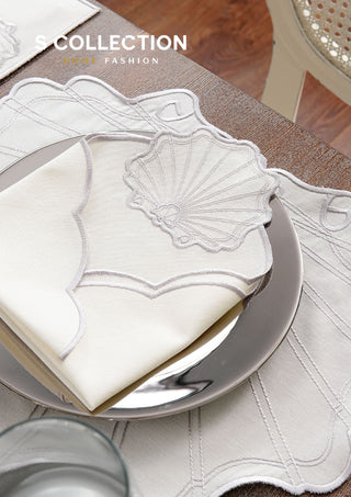 Marine Silver Design Placemat Set - Waterproof Fabric - 6 Persons - 24 Pcs. Full Set