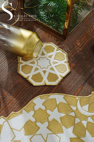Ramadan Dome Design Gold Placemat Set - Waterproof Fabric - 6 Persons - 24 Pcs. Full Set