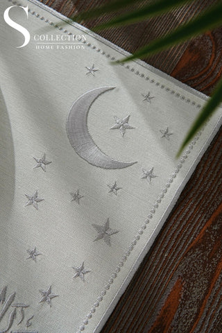 Ramadan Design Silver Glamorous Placemat Set - Waterproof Fabric - 6 Persons - 24 Pcs. Full Set