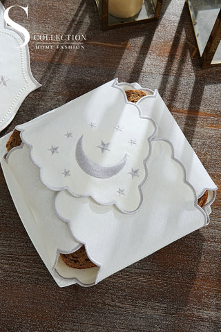 Ramadan Design Silver Chic Full Placemat Set - With Bread Basket Napkin and Runner - 6 Persons - 26 Pcs.