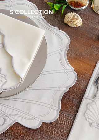 Marine Silver Design Placemat Set - Waterproof Fabric - 6 Persons - 24 Pcs. Full Set