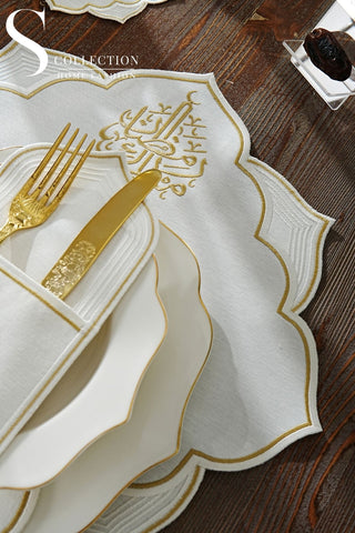 Ramadan Najma Design Gold Placemat Set - Waterproof Fabric - 6 Persons - 24 Pcs. Full Set