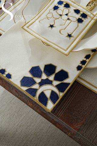 Ramadan Dome Design Navy and Gold Placemat Set - Waterproof Fabric - 6 Persons - 24 Pcs. Full Set