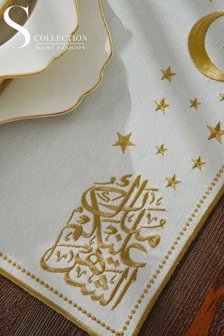 Ramadan Design Gold Glamorous Placemat Set -Waterproof Fabric - 6 Persons - 24 Pcs. Full Set