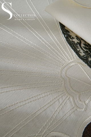 Marine Off White Design Placemat Set - Waterproof Fabric - 6 Persons - 24 Pcs. Full Set