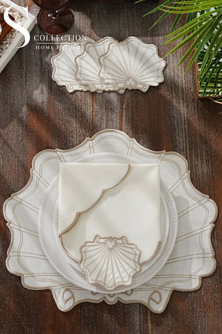 Marine Cappuccino Design Placemat Set - Waterproof Fabric - 6 Persons - 24 Pcs. Full Set