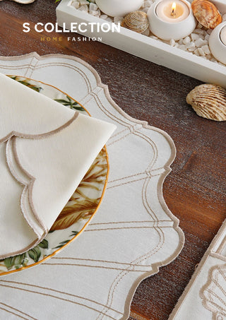 Marine Cappuccino Design Placemat Set - Waterproof Fabric - 6 Persons - 24 Pcs. Full Set