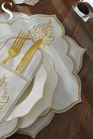 Ramadan Najma Design Gold and Silver Placemat Set - Waterproof Fabric - 6 Persons - 24 Pcs. Full Set