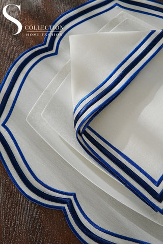 Moonrise Blue Design Placemat Set - Waterproof Fabric - 6 Persons - 24 Pcs. Full Set